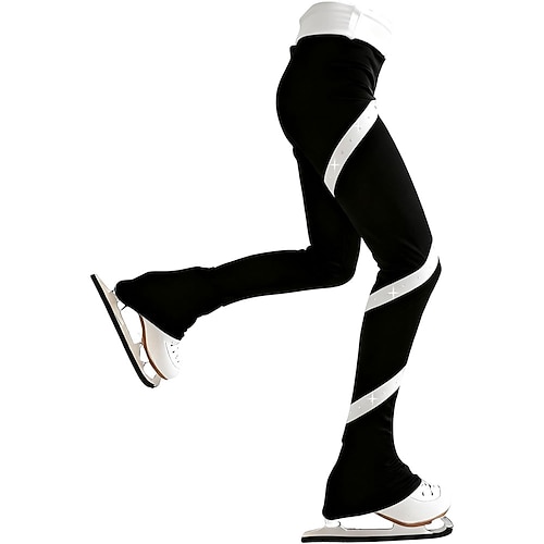 Eiskunstlaufhose für Damen und Mädchen, schwarz, dehnbar, Trainings- und Wettkampfbekleidung, wärmend, mit Kristall-/Strasssteinen Image