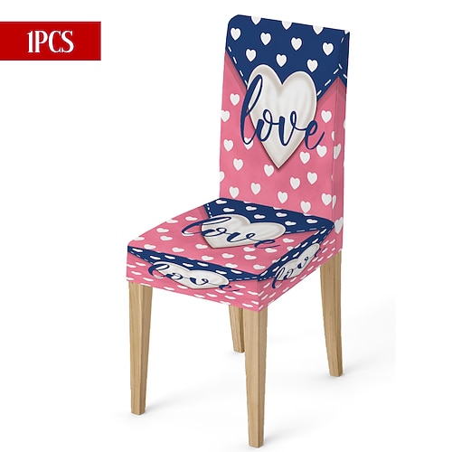 Valentinstag-Stuhlhusse aus Stretchmaterial, schwarz-weiß kariert, mit Herz- und Schleifenmotiv, waschbar, für Esszimmer, Küche, Zuhause, Restaurant oder Winter, 1/4/6 Stück Image