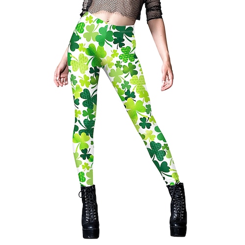 St. Patrick 2026 Kleeblatt Glückliche Iren Karneval Hose Leggings Cosplay Erwachsene Damen St. Patrick's Day Lässig Party Einfaches Karnevalskostüm Verkleiden Image