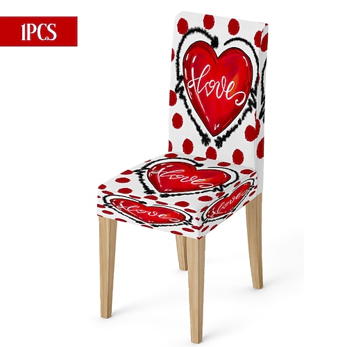 Valentinstag-Stuhlhusse aus Stretchmaterial, schwarz-weiß kariert, mit Herz- und Schleifenmotiv, waschbar, für Esszimmer, Küche, Wohnzimmer, Restaurant oder andere Winterdekoration, 1/4/6 Stück Image