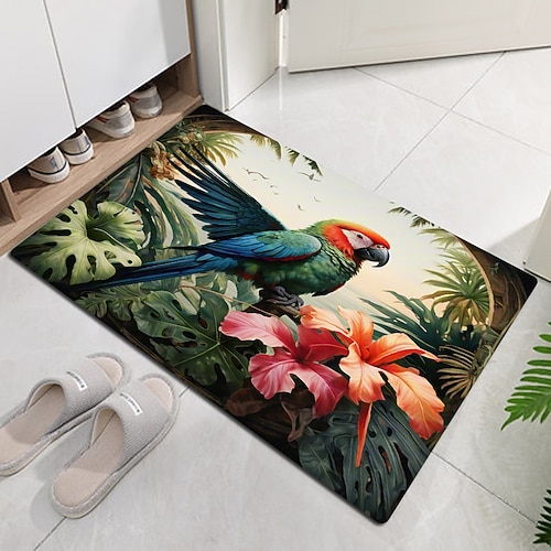 Fußmatte aus Flanell im nordischen Stil mit Blumen- und Vogelmuster, rutschfest, staubdicht, für Schlafzimmer, Badezimmer, Küche, Flur, Eingangsbereich, Wohnzimmer, Wohnaccessoires Image