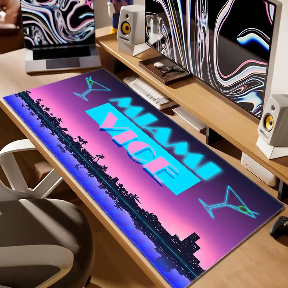 Miami Vice Gamer Schreibtischzubehör Büro Xxl Mauspad Matte PC Gaming Computer Tisch Mousepad Anime Große Matten Mauspads Setup Image