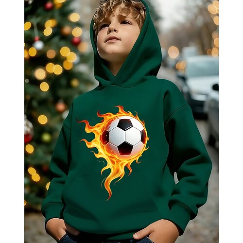 Unisex 3D Grafik Fußball Kapuzensweatshirt Pullover Langarm 3D-Druck Frühling Herbst Sport Mode Streetwear Kinder 4-12 Jahre Mit Kapuze Lässig Täglich Outdoor Normale Passform