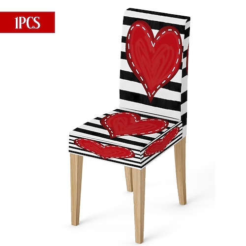 Valentinstag-Stuhlhusse aus Stretchmaterial, schwarz-weiß kariert, mit Herz- und Schleifenmotiv, waschbar, für Esszimmer, Küche, Wohnzimmer, Restaurant oder andere Winterdekoration, 1/4/6 Stück Image
