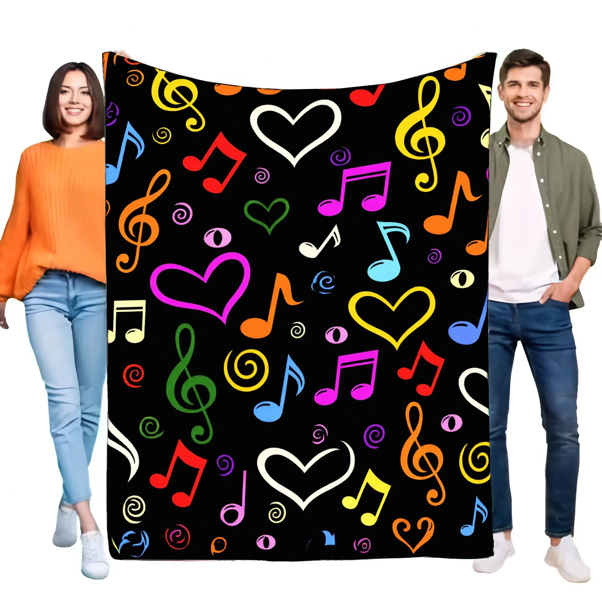 Decke mit bunten Musiknoten, weich, gemütlich, Überwurf für Bett, Sofa, perfektes Geschenk für Musikliebhaber, leichte und stilvolle Heimdekoration Image
