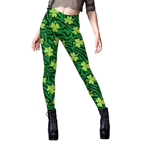 St. Patrick 2026 Kleeblatt Glückliche Iren Karneval Hose Leggings Cosplay Erwachsene Damen St. Patrick's Day Lässig Party Einfaches Karnevalskostüm Verkleiden Image