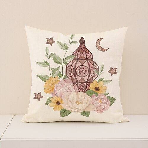 Kissenbezug zum Ramadan-Eid-Fest, muslimischer Halbmond-Print, orientalische Dekoration, Leinen-Sofakissen, strapazierfähiges Sitzkissen für Wohnzimmer und Gebetsraum Image