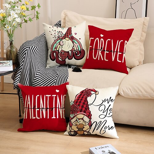 Valentinstag-Kissenbezug für Paare, romantisches Geschenk für Verliebte, Leinenkissen mit Cartoon-Motiven, Sofakissen fürs Wohnzimmer, dekorative Kissenbezüge Image