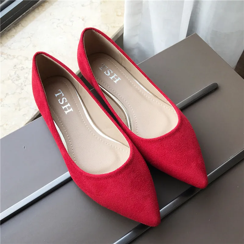 Frauen Wohnungen Rot Spitz Flach Mund Slip on Mokassins Komfortable Casual Flache Ferse Schuhe Einfarbig Armee Grün Grau 41 43