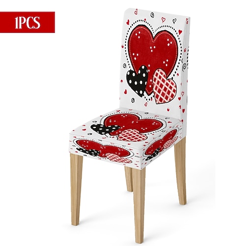 Valentinstag Stretch-Esszimmerstuhlbezug, schwarz-weiß kariert, Herz-Schleife, waschbar, für Autostühle, Winter, Zuhause, Restaurant, Küche, Wohnzimmer, 1/4/6 Stück