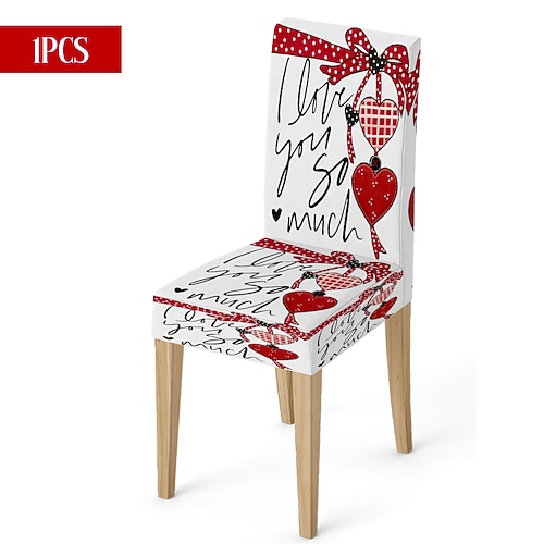 Valentinstag Stretch-Esszimmerstuhlbezug, schwarz-weiß kariert, Herz-Schleife, waschbar, für Autostühle, Winter, Zuhause, Restaurant, Küche, Wohnzimmer, 1/4/6 Stück Image