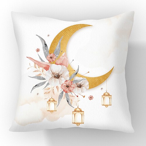 Ramadan-Eid-Kissenbezug, weicher Plüsch mit Halbmondmuster, festliches Sofakissen, Sitzkissen für Wohnzimmer und Autositz Image