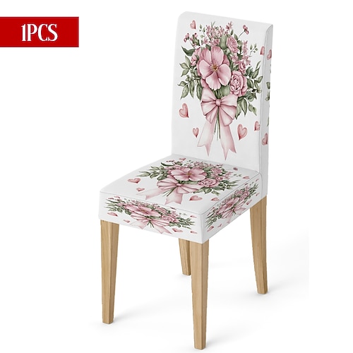 Valentinstag-Stuhlhusse aus Stretchmaterial, schwarz-weiß kariert, mit Herz- und Schleifenmotiv, waschbar, für Esszimmer, Küche, Zuhause, Restaurant oder Winter, 1/4/6 Stück Image