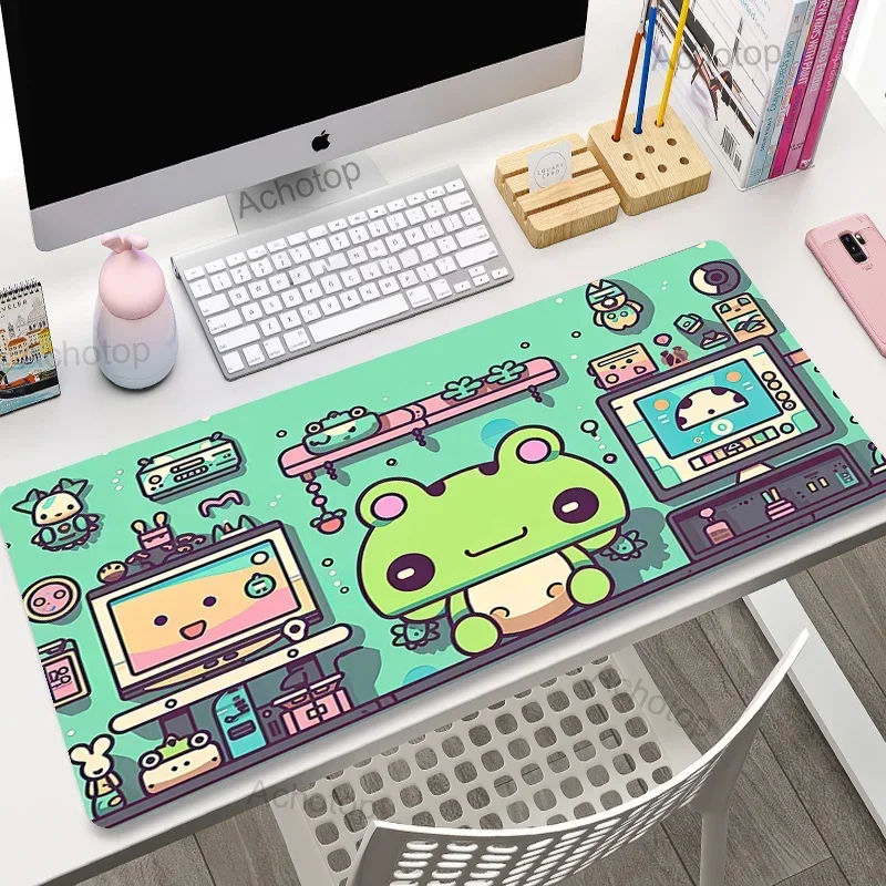 Kawaii Frogs Schreibtischunterlage 900x400 Soft Speed Mousepad Gamer Green Plant XXL Niedliche Schreibtischunterlage Groß xxl lo fi Gaming-Mauspad Anime-Matten Image