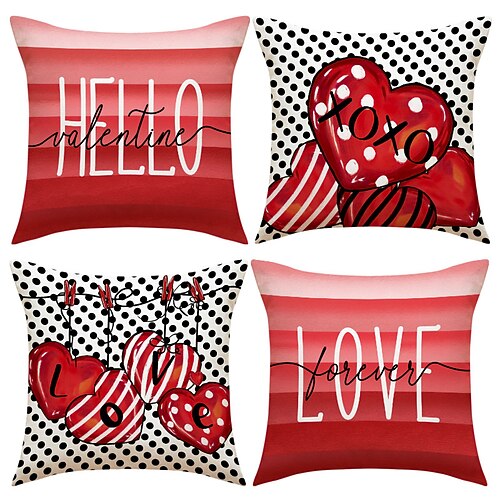 Kissenbezug zum Valentinstag, Kissen mit rotem Herz- und Buchstabenprint, gemütliche Sofadekoration, weiches Dekokissen fürs Wohnzimmer Schlafzimmer, Valentinstagsgeschenk Image