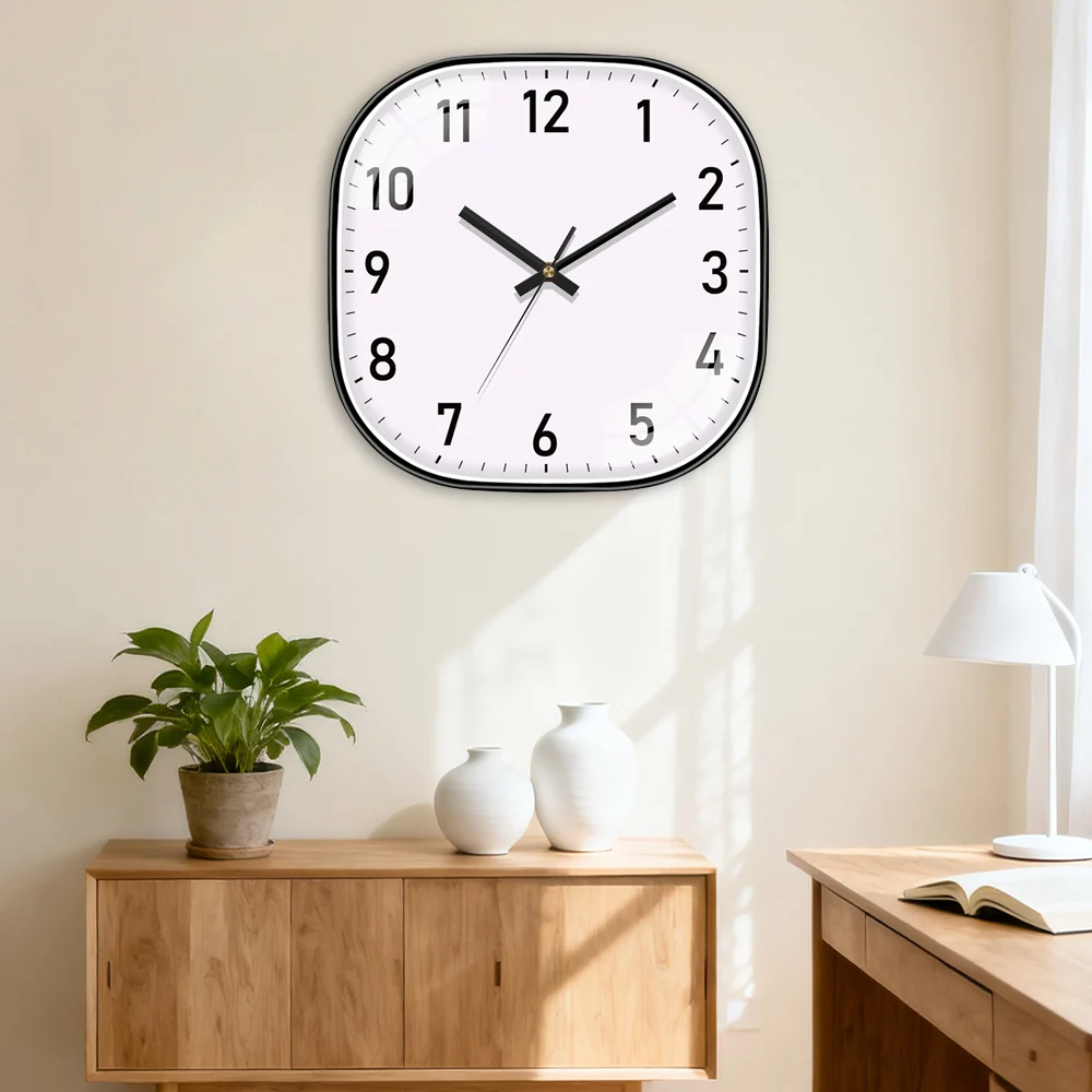 Quadratische Quarz-Wanduhr, elegantes beiges Zifferblatt, klares Schwarz, digitale moderne Dekoration für Zuhause, Büro, einfacher Stil, präzise Timing-Uhr