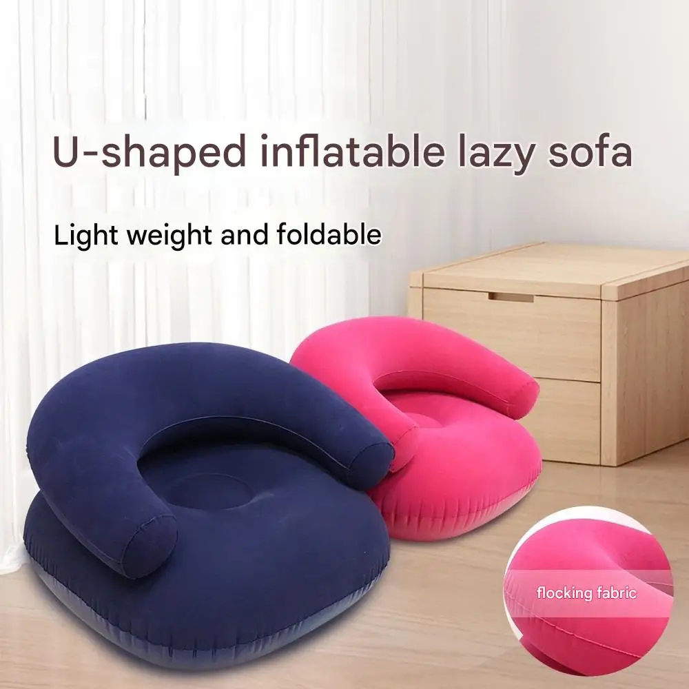 Aufblasbares Lazy Sofa U-förmiger Flock-Sessel mit Armlehne und Rückenlehne, tragbares PVC-Sofa für drinnen und draußen, Einzelsitzer