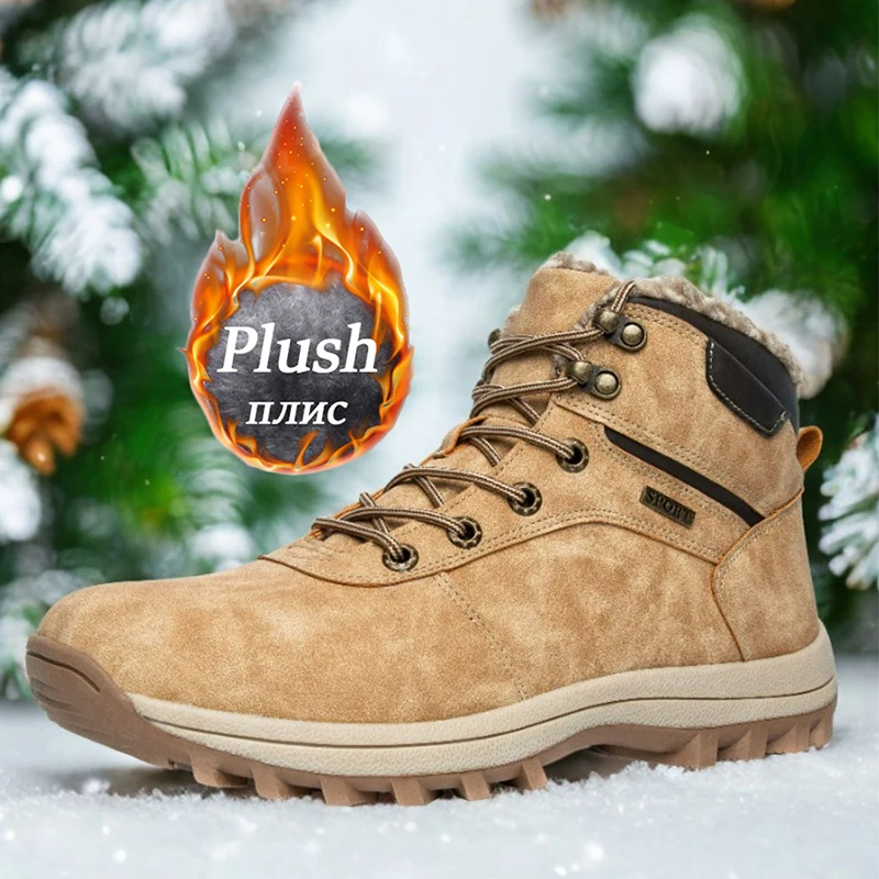 Winter Leder Männer Stiefel Tragen-beständig Männer Schuhe Turnschuhe Wasserdichte Stiefeletten Outdoor Plüsch Warme Arbeit Schuhe Große Größe 39 ~ 48