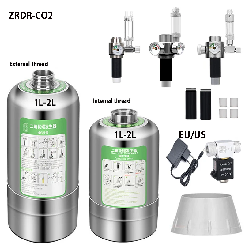 ZRDR Generatore di CO2 per acquario Cilindro in acciaio Valvola a manometro singola/doppia Valvola elettromagnetica Accessori per generatore di CO2 per acquario
