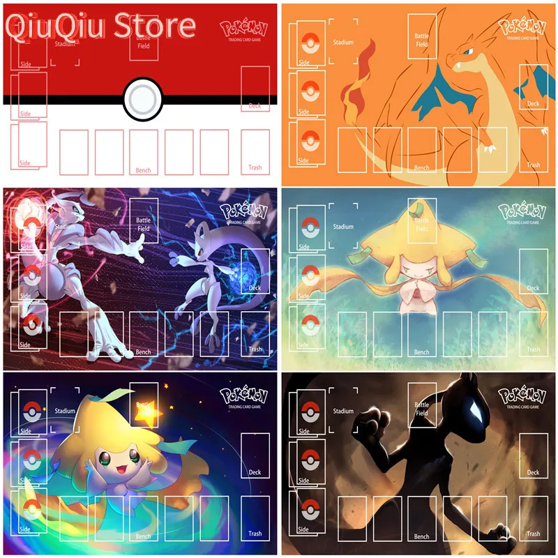 Pokemon PTCG Mewtwo Charizard Mew Jirachi Battle Playmat Trading Card Game Mat Dedicated Card Play Against Neue Tischmatte 60X35CM Image
