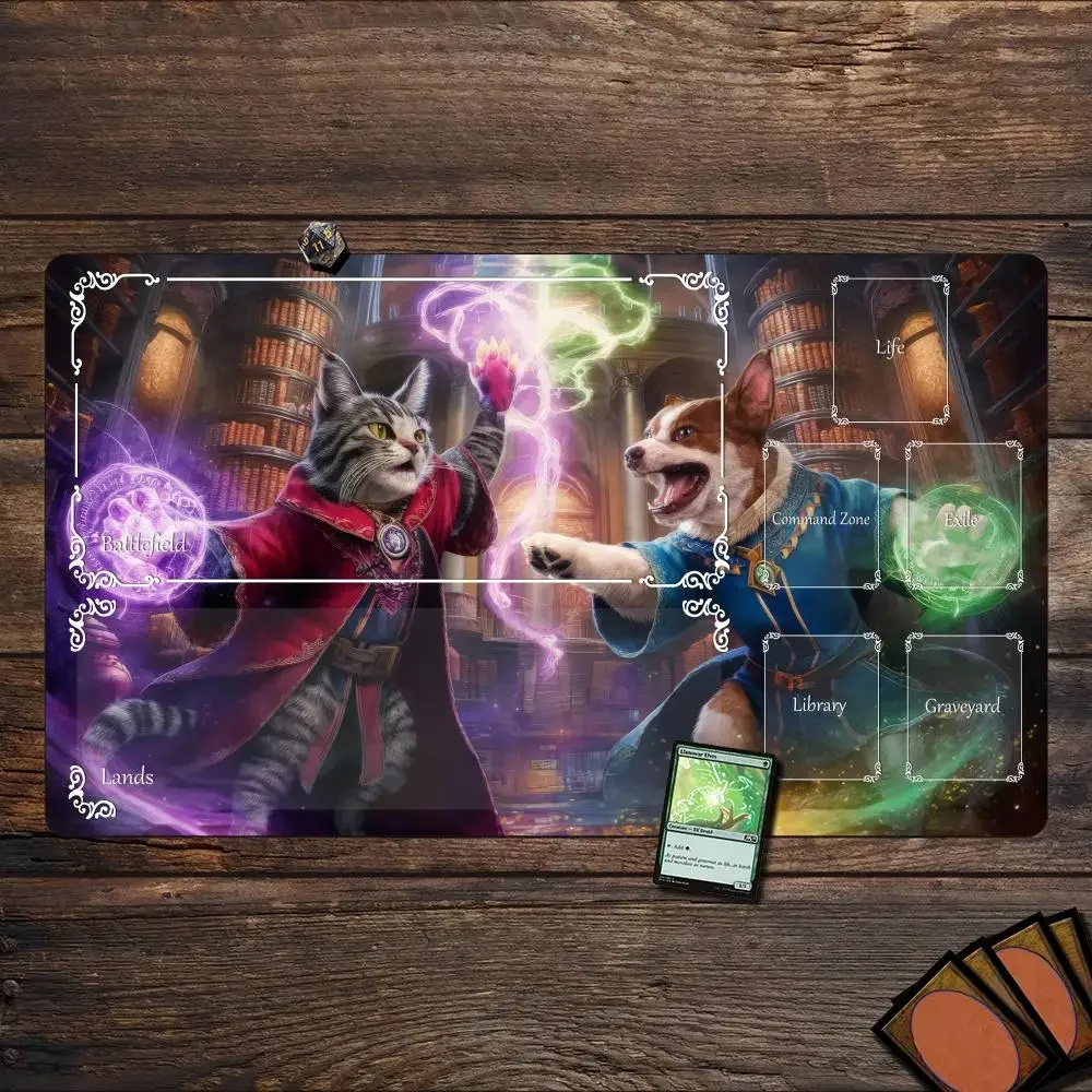 Magische Spielmatte, Karten-Gaming-Matte mit Zonen, MTG-Spielmatte, lustiges Katzen-Design, Schreibtischunterlage, Gamer-Tastatur, Erweiterung, Mauspad, Gummi, rutschfest Image