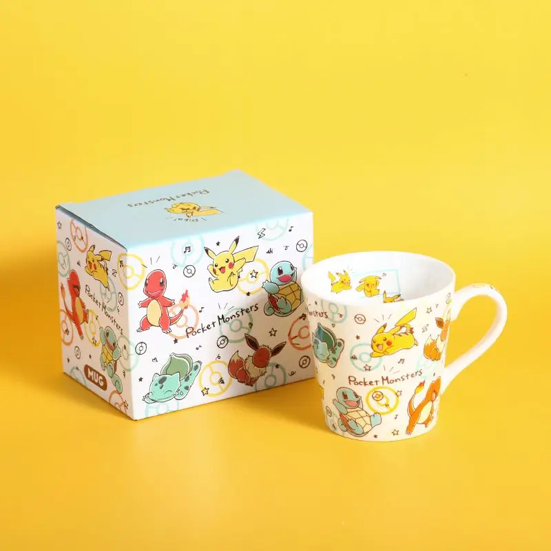Pokémon Pikachu Ceramic Mug Cute Cartoon Style with Color Box & Spoon Household Milk Coffee Cup Anime Peripherals Gift