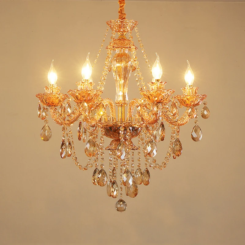 Europa Champagner Bernstein Kristall Kronleuchter Esstisch Schwarz Pendent Lampe Weiß Villa Hotel Schlafzimmer Wohnzimmer Glas Droplight