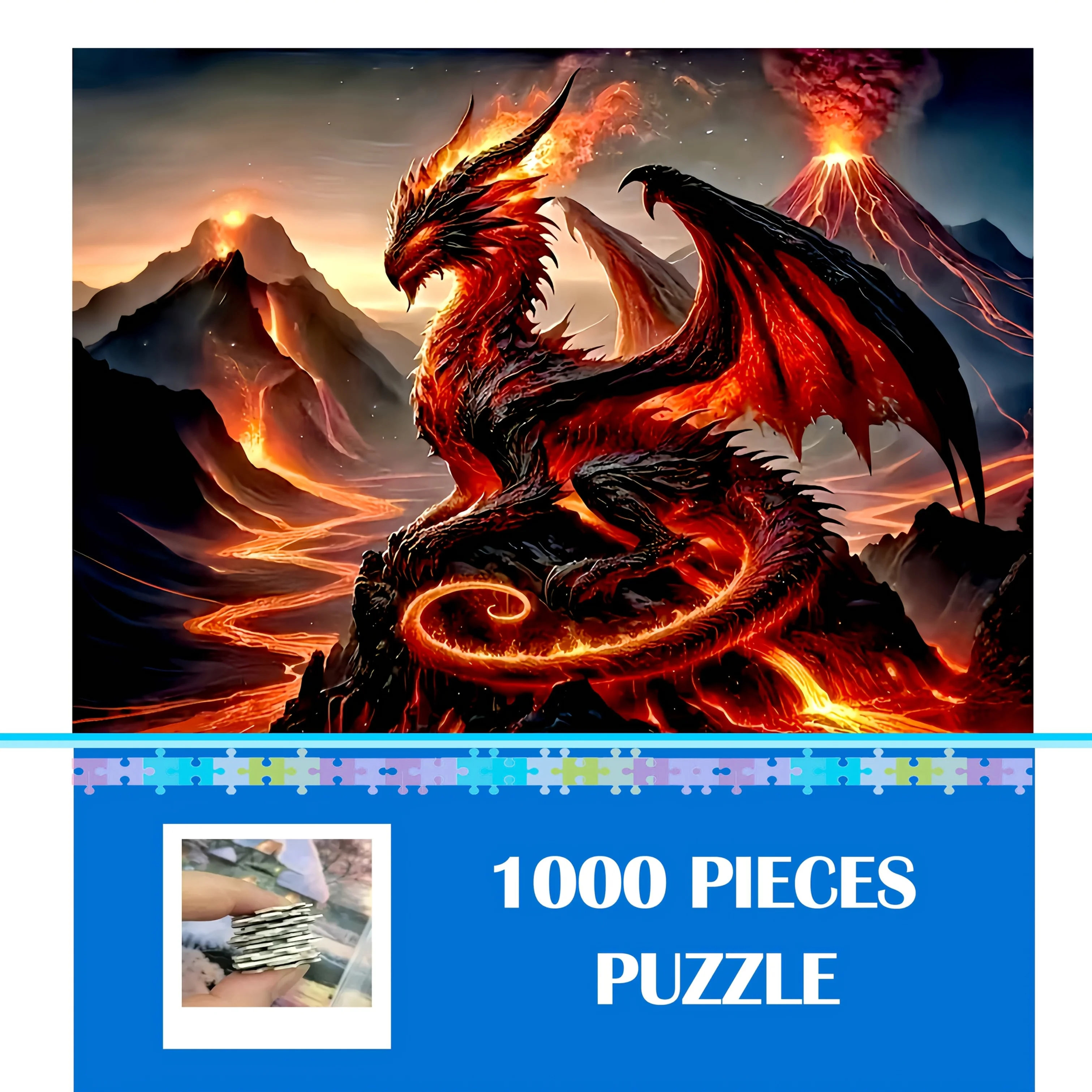 1000-teiliges Feuerdrachen-Puzzle – Anspruchsvoller DIY-Rätsel mit lebendigen Flammen und Bergen, ideal für Erwachsene und Familieninteraktionen Image