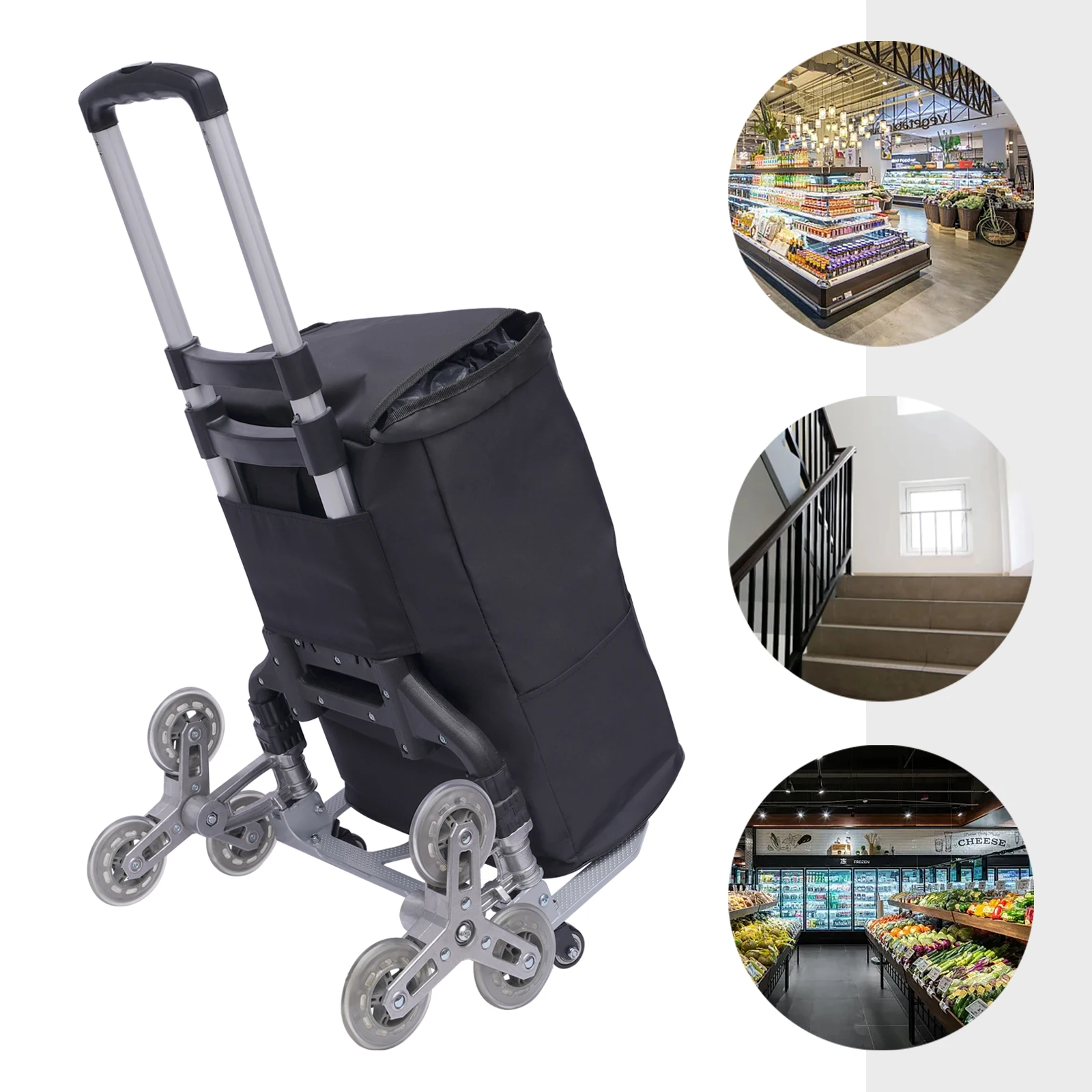 Zusammenklappbarer Handwagen, Treppensteigerwagen, höhenverstellbarer, handgezogener Trolley mit elastischem Seil, Segeltuchtasche zum Umzug und Einkaufen Image