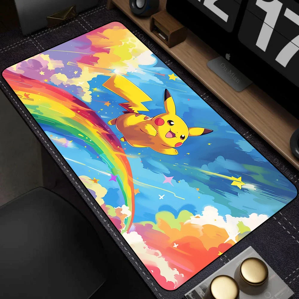 Gaming-Mauspad 900 x 400 PC P-Pikachu Gamer Cabiner Tastatur Teppich XXL P-PokemonS Desktop-Mauspad Teppich Kawaii Gummi-Mauspad