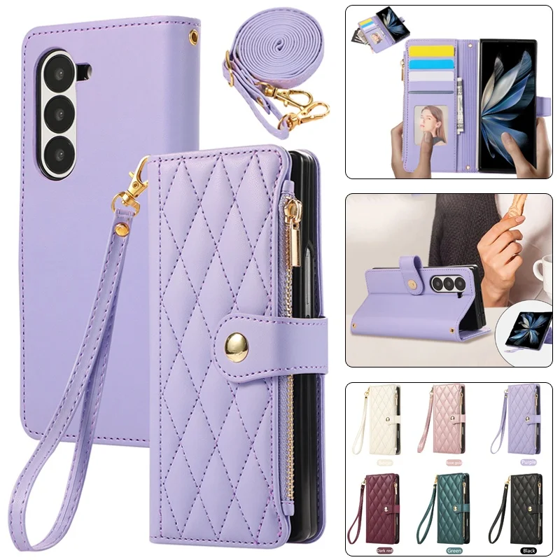 Reißverschluss Leder Handschlaufe Brieftasche Handyhülle für Samsung Galaxy Z Fold 7 Fold7 Fold6 6 5 4 3 Karten Schnallenabdeckung Hoesje Geldbörse Tasche Image