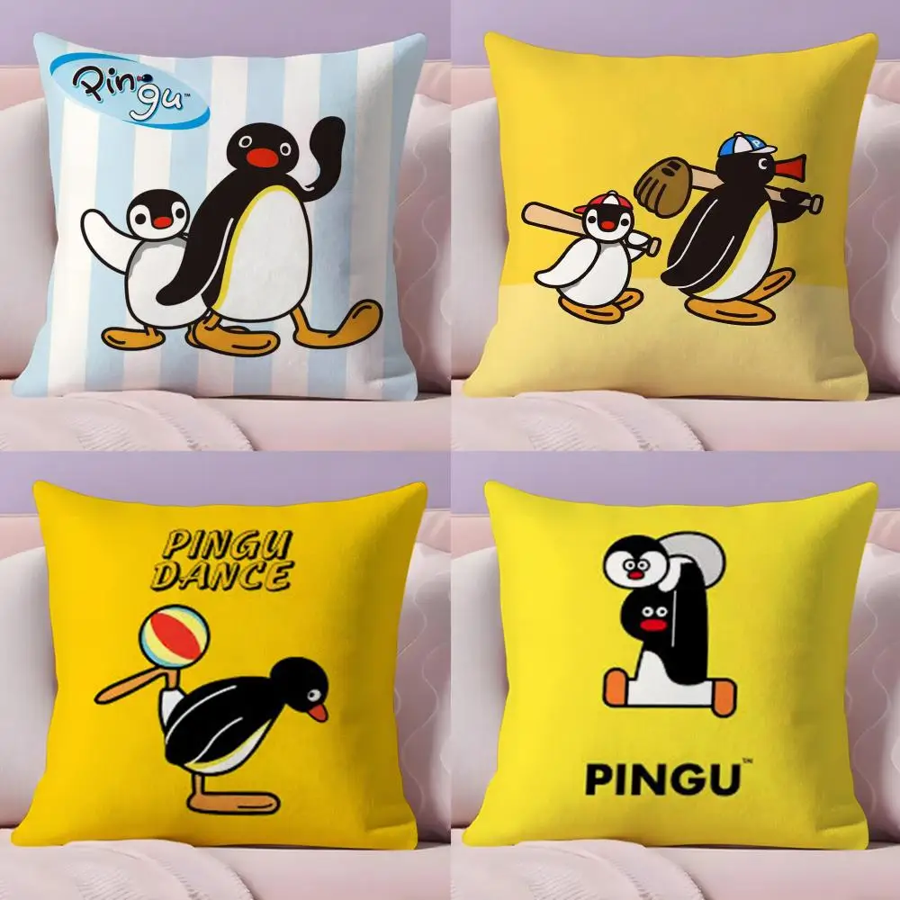 Niedlicher P-Pingu-Kissenbezug mit Cartoon-Motiv, kurzer Plüsch, doppelseitiger Druck, maschinenwaschbar, warmer Winter-Kissenbezug Image