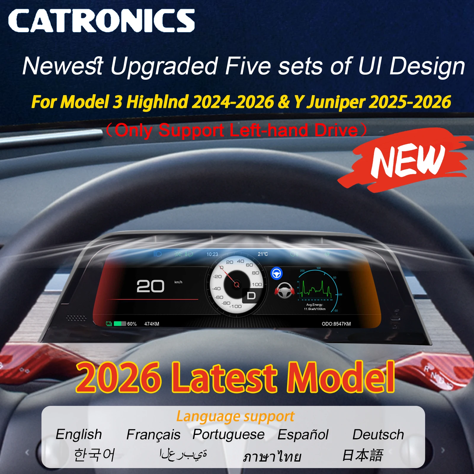 Nuovo 9.6 "Grande Air Vent HUD Per Tesla Modello 3 Highland 2024-2026 e Y Juniper 2025-2026 Supporto Dello Schermo di Visualizzazione Carplay Multilingue