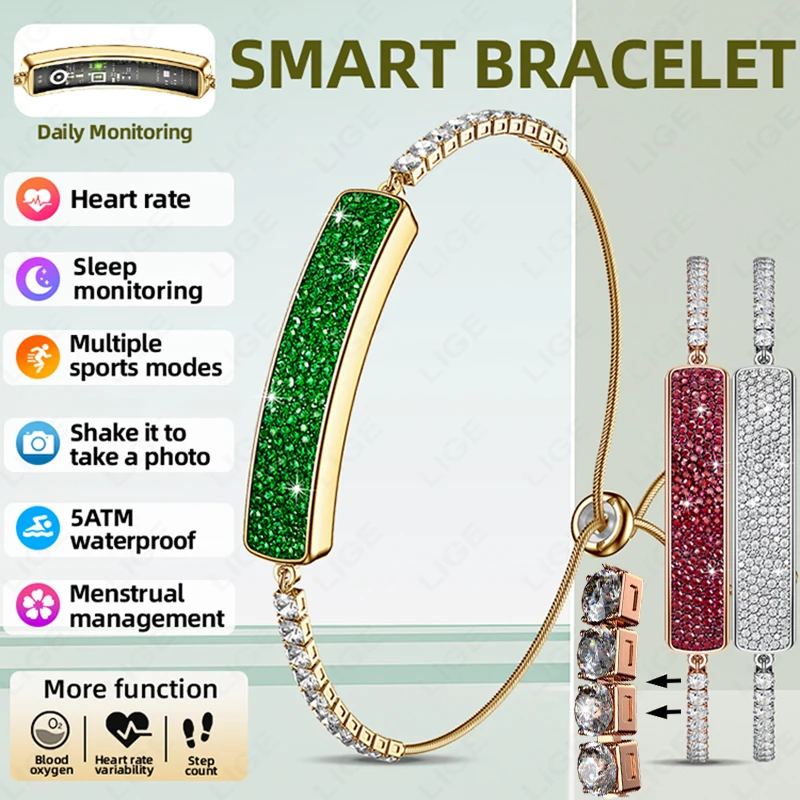 LIGE Kein Bildschirm Smart Uhr Frau Sport Fitness Herz Rate Monitor 5ATM Wasserdicht Mode Diamant Smartwatch Für Andrio IOS Neue