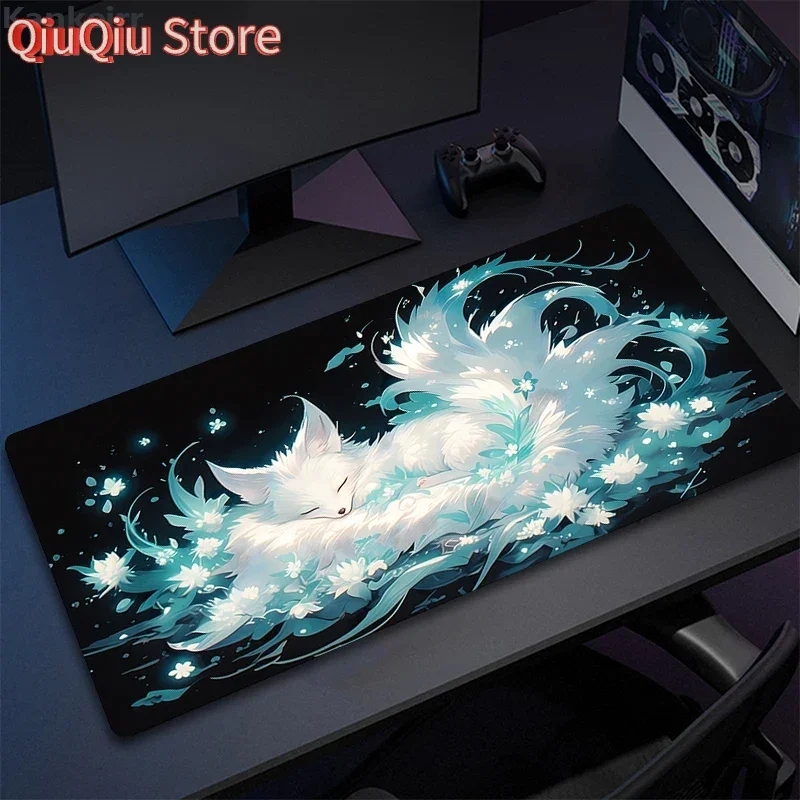 XXL süßes Mauspad Kawaii Fox Tischmatte Mousepad Computerpads 100 x 50 cm große Desktop-Matten große Gamer-Mauspads Tastatur-Schreibtischunterlage Image
