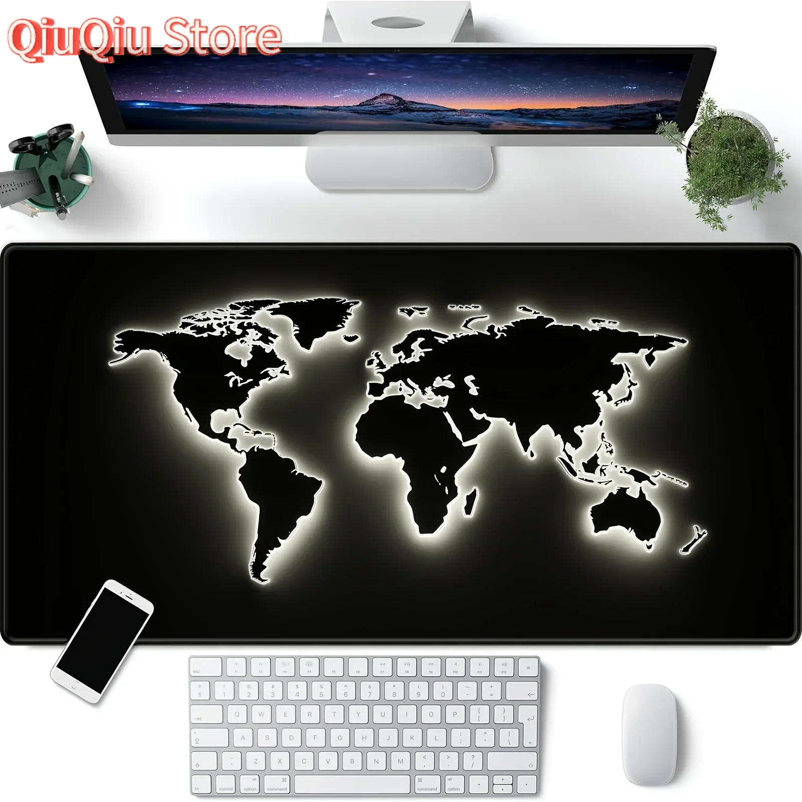 Großes Retro-Mauspad mit schwarzer Weltkarte, 90 x 40 cm, Schreibtischunterlage, rutschfestes Gamer-Mauspad für Büro- und Heimdekoration, Gaming-Zubehör Image
