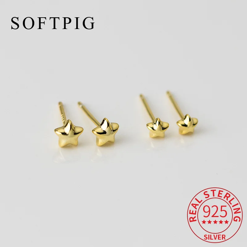 SOFTPIG Echt 925 Sterling Silber 4/5 MM 18 K Gold Mini Stern Ohrstecker für Frauen Edlen Schmuck Nette geometrische Zubehör