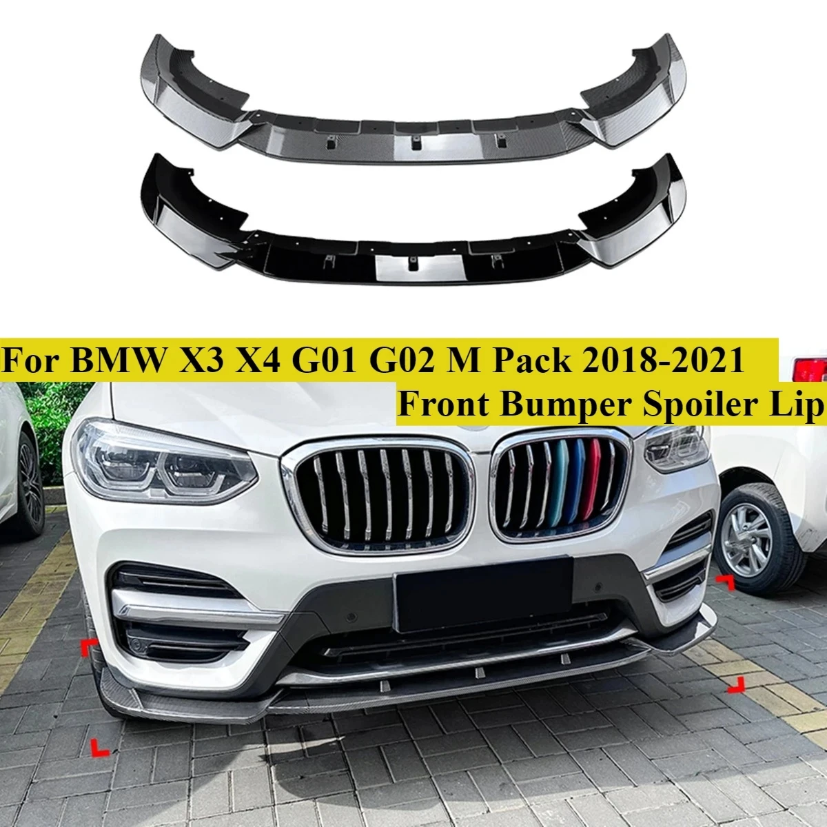 3 pezzi paraurti anteriore spoiler labbro per BMW X3 G01 X4 G02 M-Pack 2018 2019 2020 2021 nero lucido anteriore inferiore splitter lama