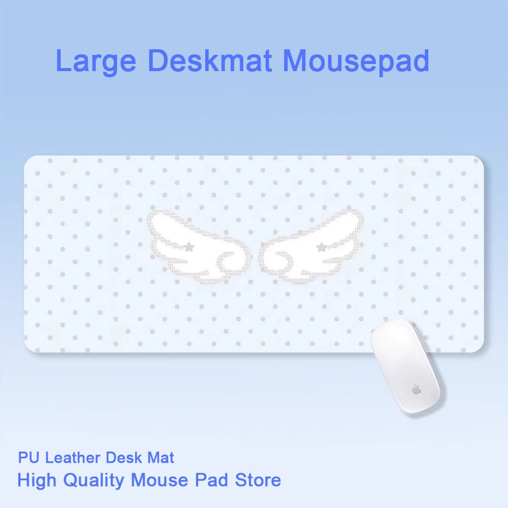 Koreanisches Ins hellblaues gepunktetes großes Mauspad aus PU-Leder | Minimalistische lange Büro-Schreibtischunterlage, süße Kawaii-Ästhetik für Mädchen Image