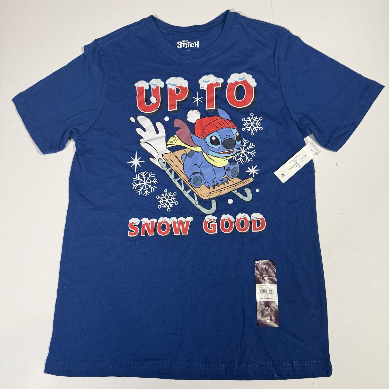 Disney Shirts & Tops | Disney Stitch Up To Snow Good T-Shirt Blue Holiday Graphic Youth Kids 2xl | Color: Blue | Size: Xxlb