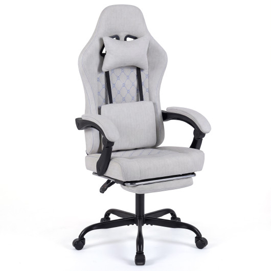 Costway Gaming Chair Height Adjustable Computer Chair with Headrest Video Game Chair-Gray