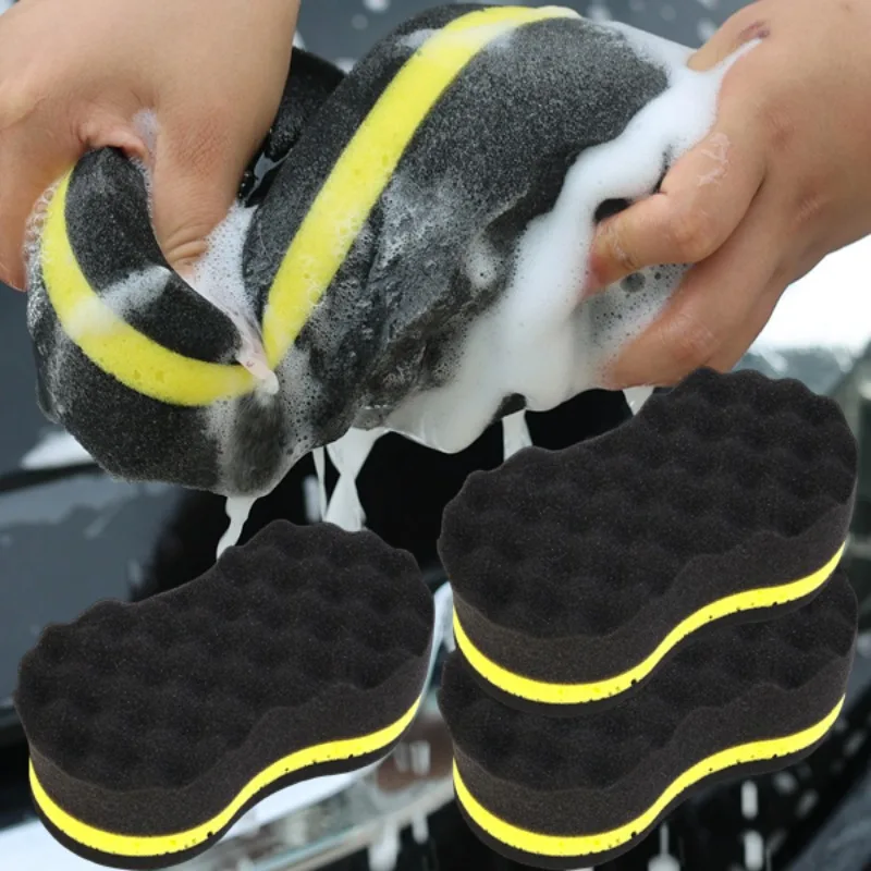 Nano-Autowaschschwamm, 3-lagig, große Welle, hohe Dichte, super Wasseraufnahme, 8-förmiger PU-Schwamm, Werkzeuge zur Reinigung der Karosserie und Fenster Image