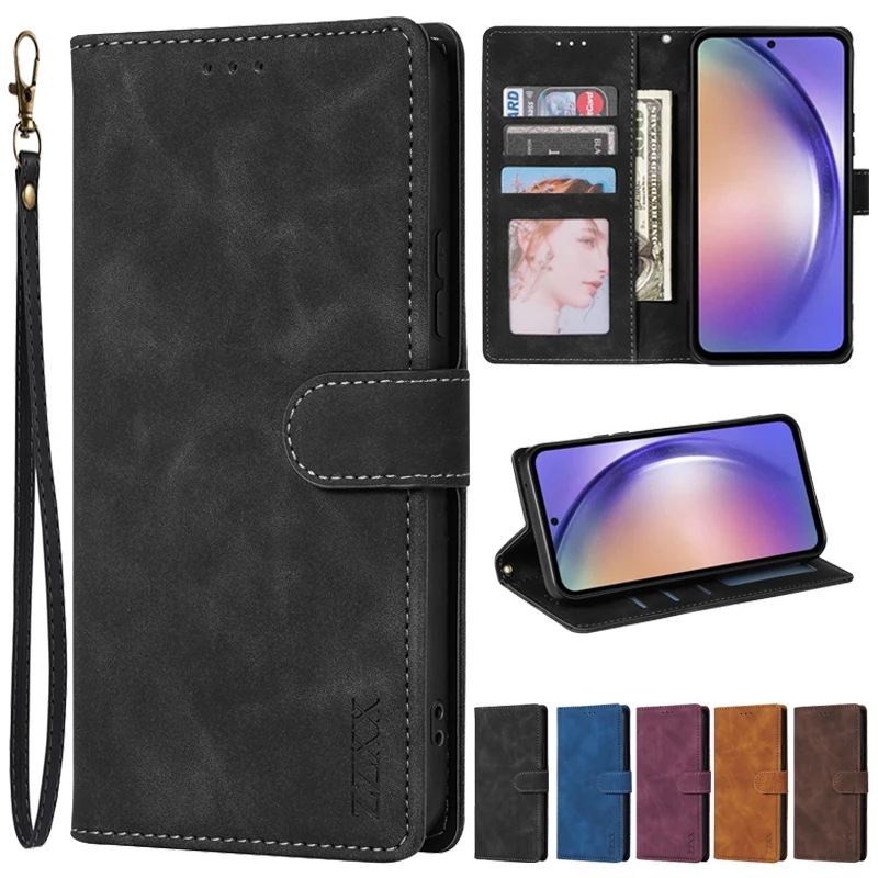 Portafoglio con porta slot per schede Custodia in pelle con vibrazione magnetica per Samsung Galaxy A05s A06 A12 A13 A14 A15 A16 A26 A35 A36 A54 A55 A56