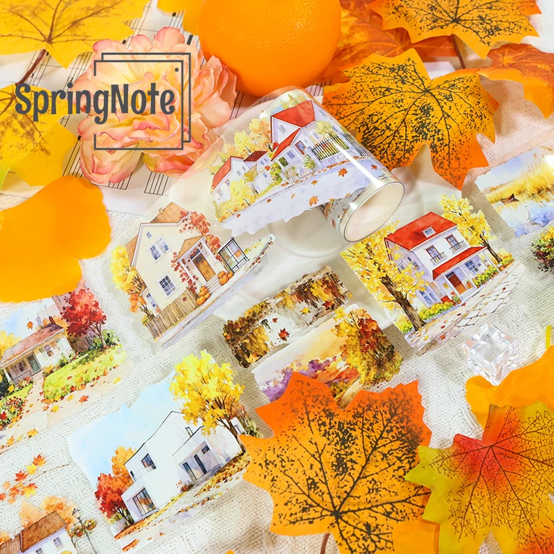 2 m/Rolle PET Herbst Landschaft Band Ahornblatt Gelber Baum Dekoratives Klebeband für Aufkleber Scrapbooking Journal Kartenherstellung Briefpapier Image