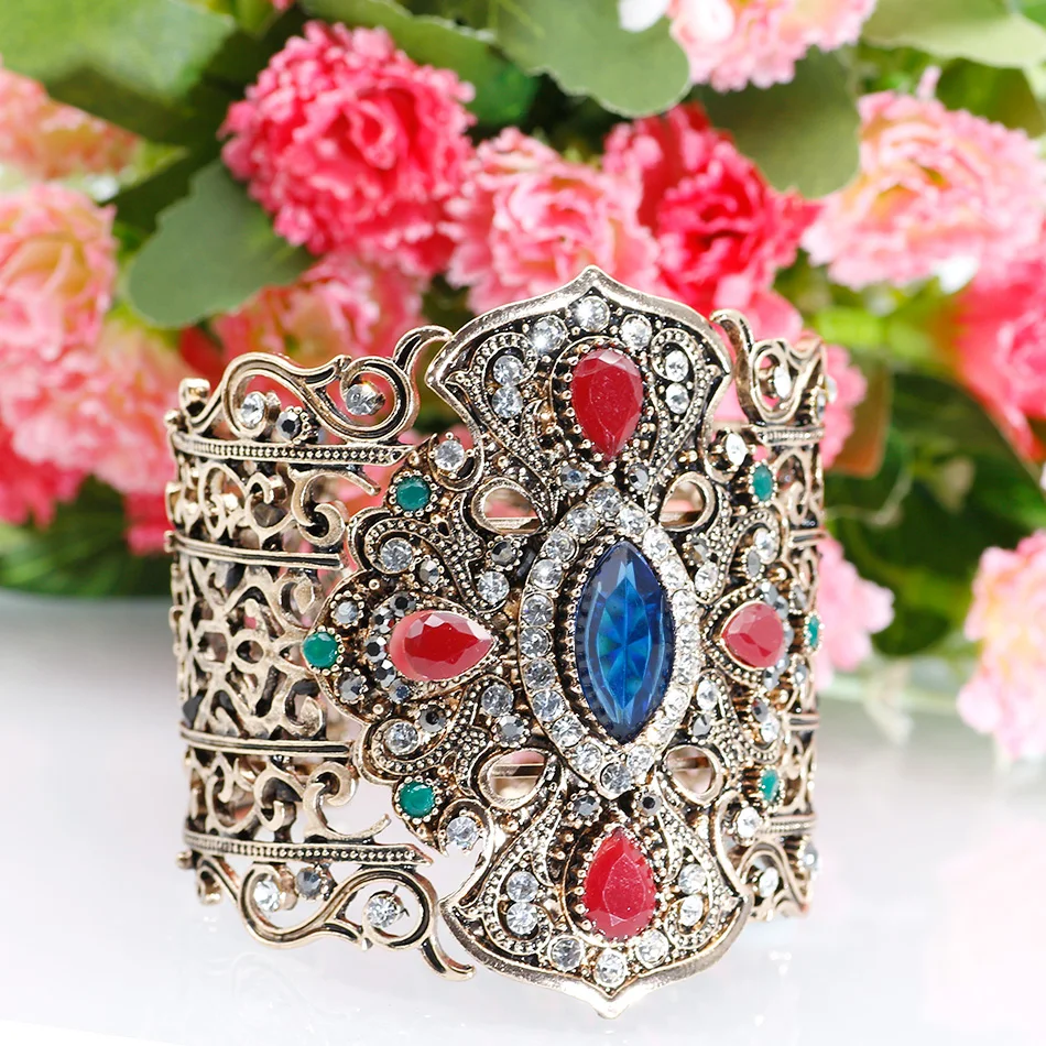 Sun spicems Vintage große türkische Armreifen Manschette Armbänder C-Form Retro Gold Farbe indische Frauen Armreif Harz Braut Hochzeit Schmuck