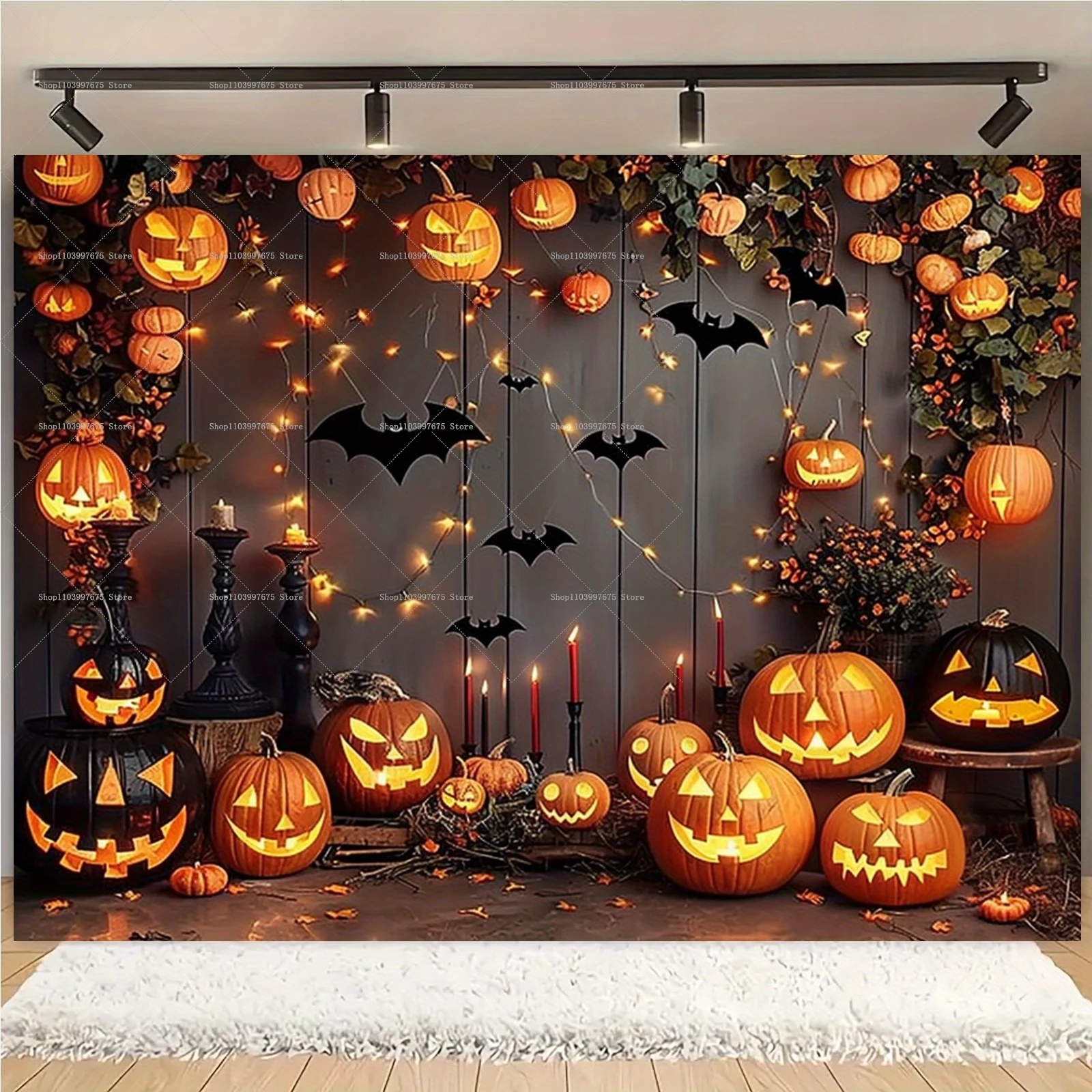 Halloween-Hintergrund, lustige Kürbislaternen, Fledermäuse, Fotografie-Hintergrund für Festival, Kindergeburtstag, Party, Dekoration, Fotokabinen-Requisiten Image