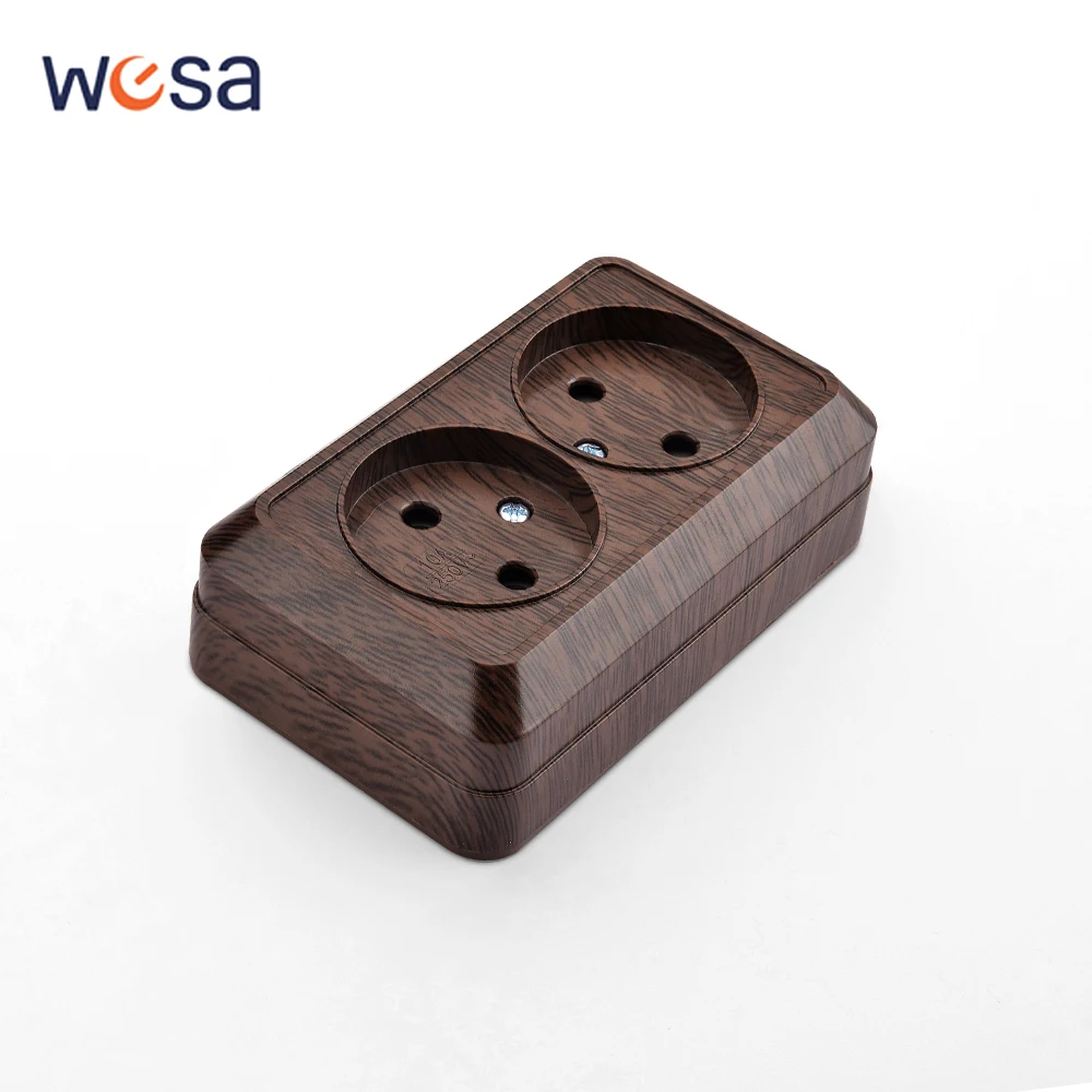 Holzstecker, Steckdose, klassische Steckdosen, flammhemmende Wandoberfläche, nicht geschliffen, Farbe, Kunststoff, EU-Standard, 250 V, Oberfläche für Zuhause Image