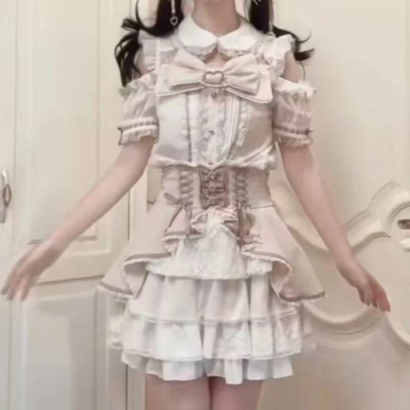 Japanische Kawaii Spitze Mini Kuchen Röcke Frauen Fee Lolita Hohe Taille Y2k Ästhetische Süße Party Gothic JK 2025, Neue Mode Weibliche Image