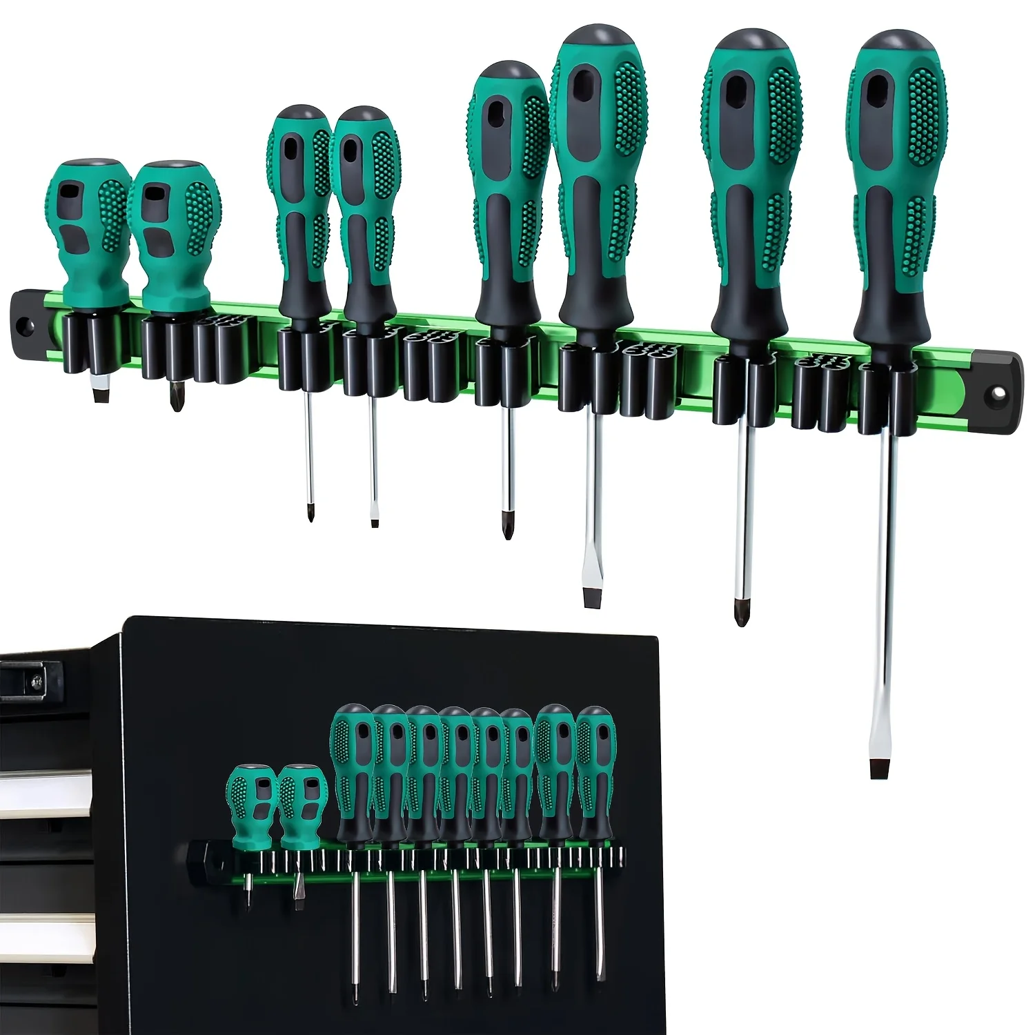 Set di strumenti per organizer per cacciaviti magnetici, organizer per chiavi con cacciaviti da 12 pezzi, organizer per strumenti magnetici con binario in alluminio