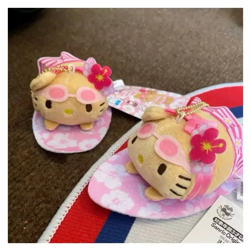 NEU Sanrio Hawaiian Surfbrett Schwimmen Serie Hello Kitty Plüschpuppe Schlüsselanhänger Schwarze Haut Cartoon Spielzeug Anhänger Süßes Geburtstagsgeschenk